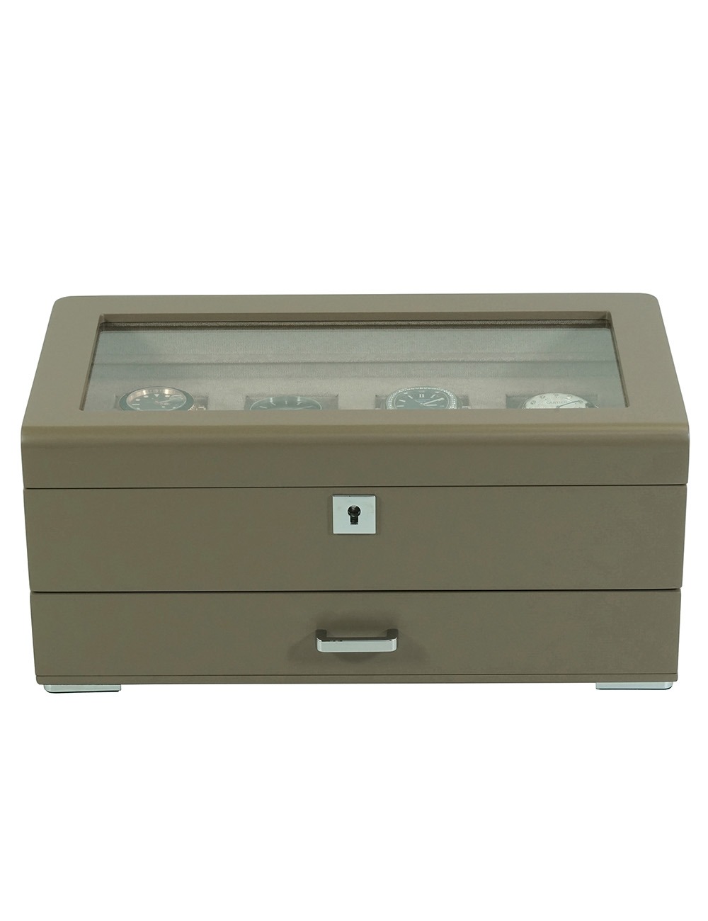 4260156291622 - RS-3421-4-TA-TAN Uhrenbox braun [4] mit beigem Samt + Schublade