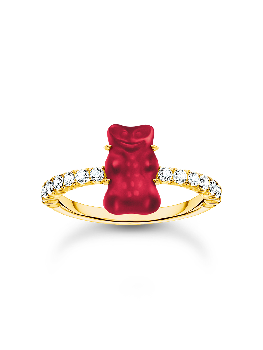 4051245578447 - Fingerring THOMAS SABO THOMAS x HARIBO Schmuck Ring mit Goldbär Blau Grün Rot Weiß Fingerringe Gr 54 Silber 925 (Sterlingsilber) 7 mm rot (gelbgoldfarben rot kristallweiß kristallweiß) Damen Fingerringe mit Kristallglas Zirkonia (synth)