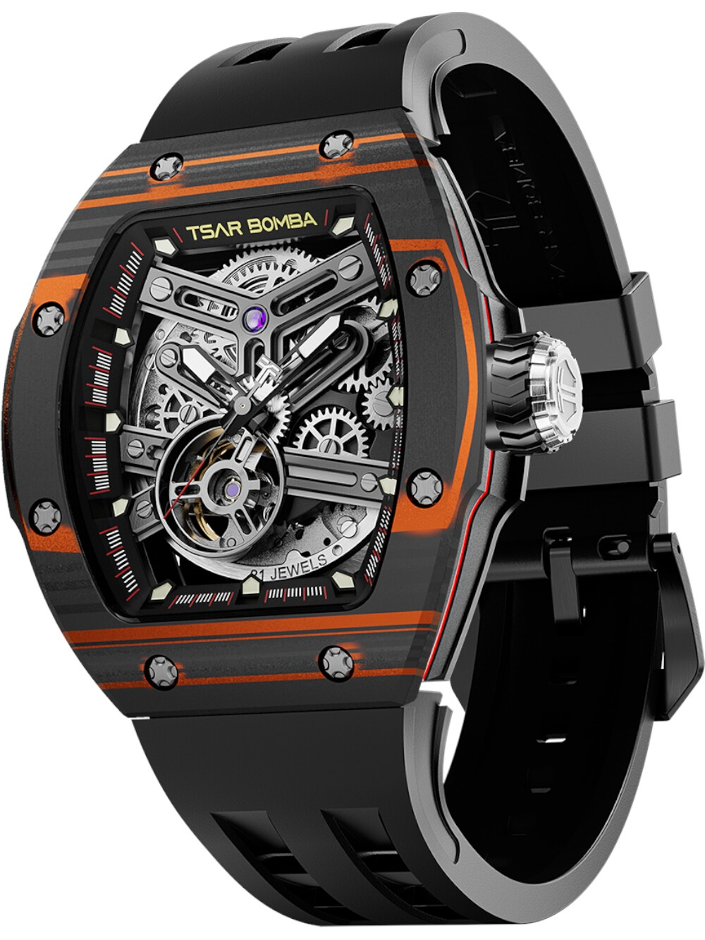 Tsar Bomba TB8218CF-BlackOrange Herrenuhr Atomic Twin austauschbare Automatikuhr 45mm 10ATM