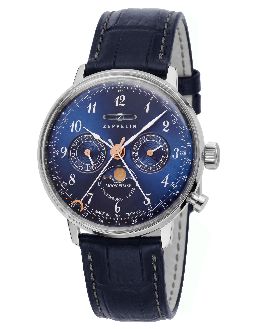 Zeppelin 7036-3 Hindenburg LZ129 Herrenuhr m. Mondphase 40mm 3ATM