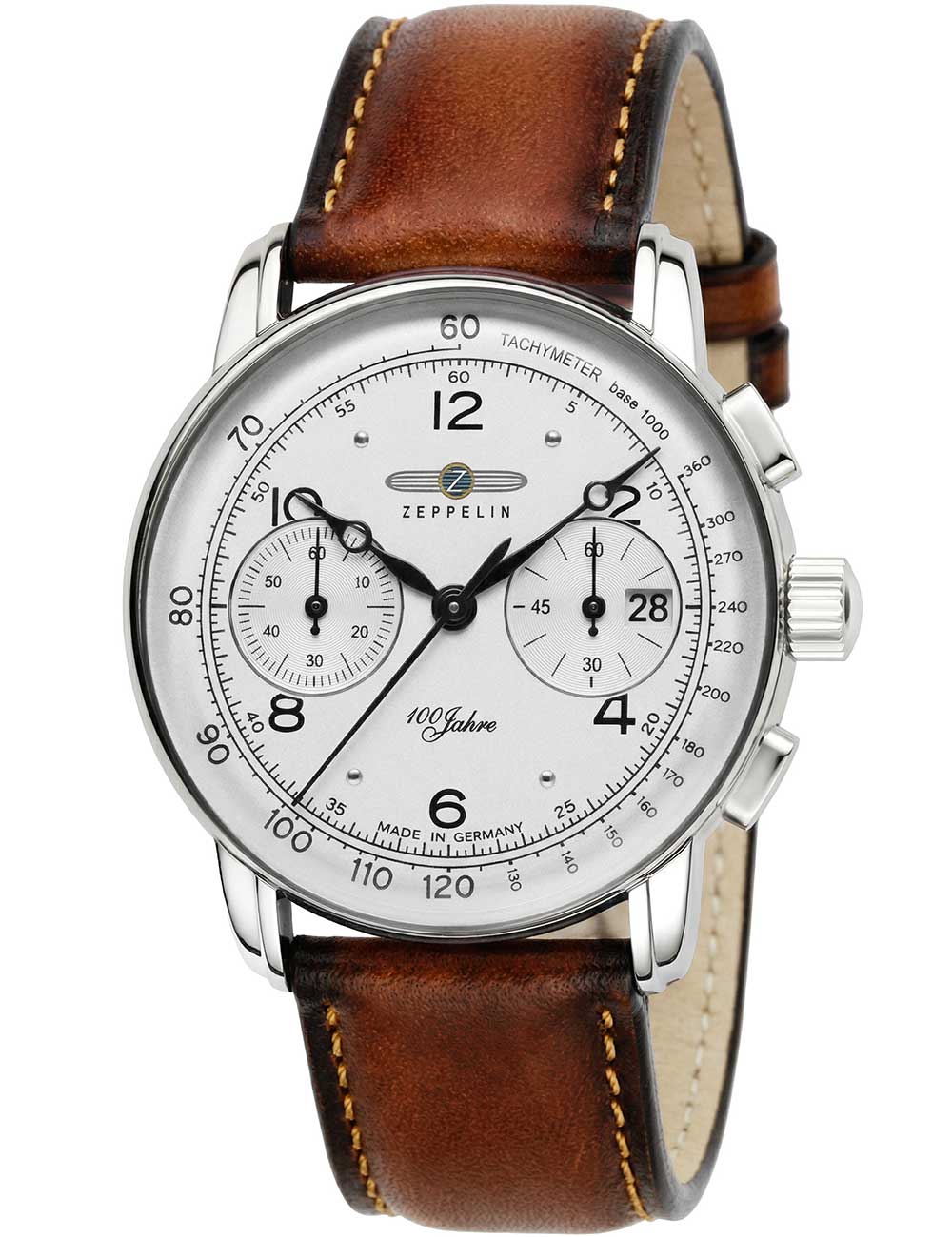 4041338867619 - Chronograph ZEPPELIN 100 Jahre Chronograph 8676-1 Armbanduhren braun Herren Armbanduhr Quarzuhr Herrenuhr Datum Stoppfunktion Made in Germany