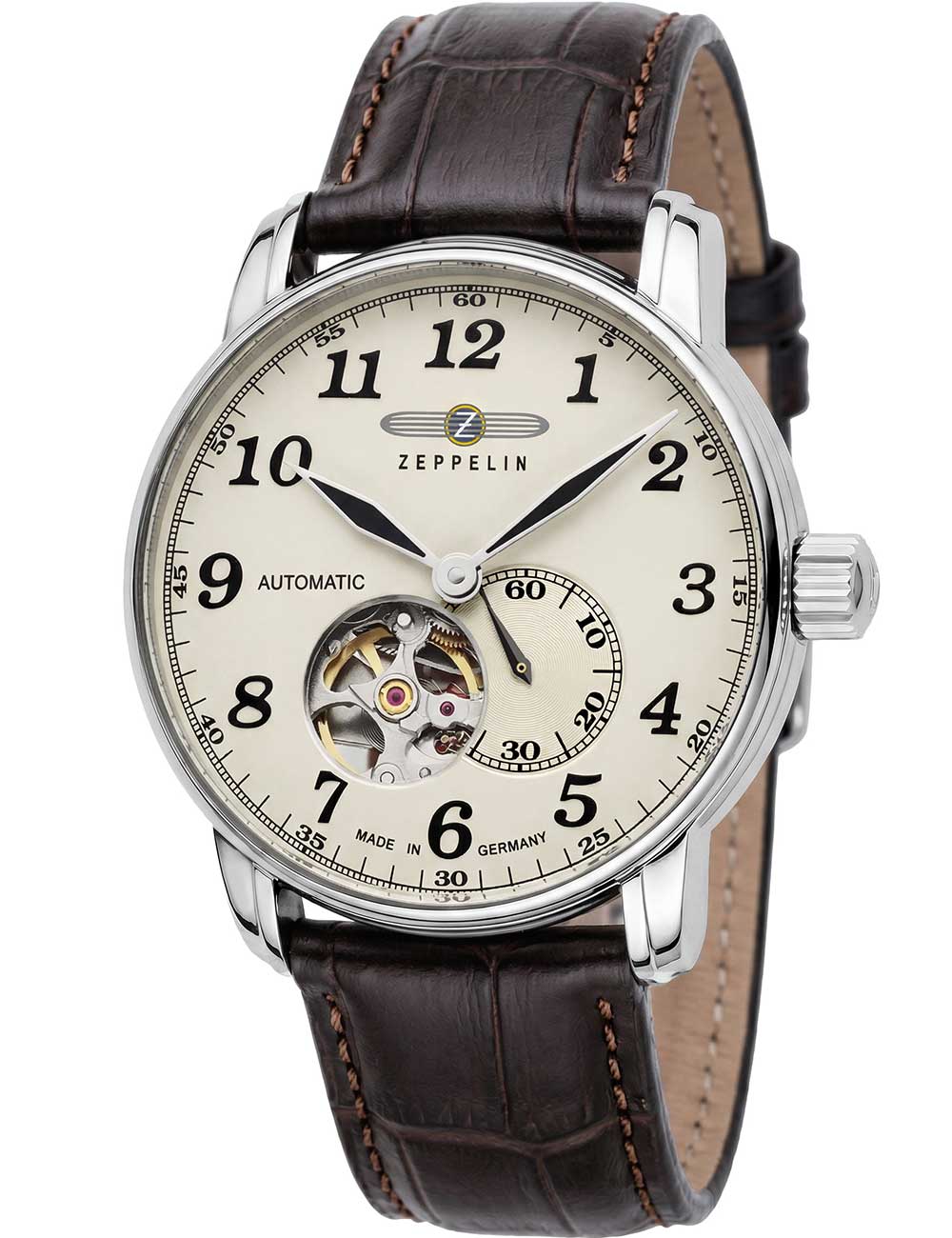 Zeppelin LZ-127 7666-5 Automatik silber braun Herrenuhr 41mm 50M