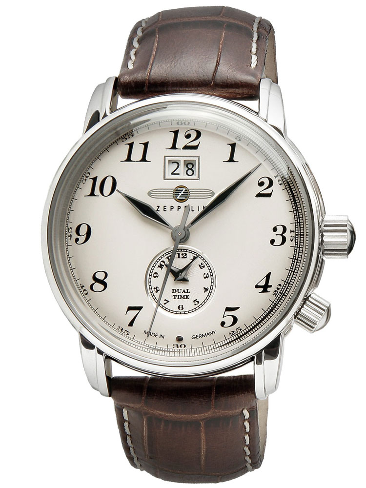 Zeppelin LZ127 7644-5 Herrenuhr Dual-Time braun silber 42 mm