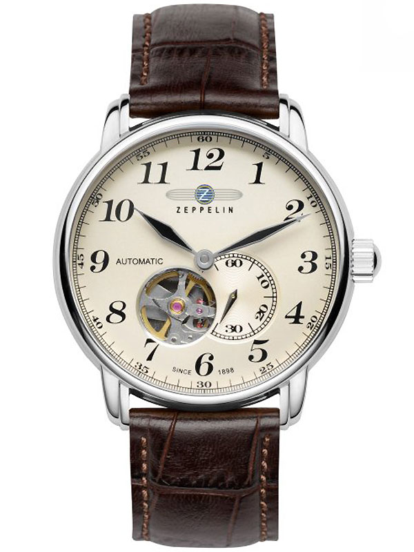 Zeppelin LZ-127 7666-5 Automatik silber braun Herrenuhr 41mm 50M